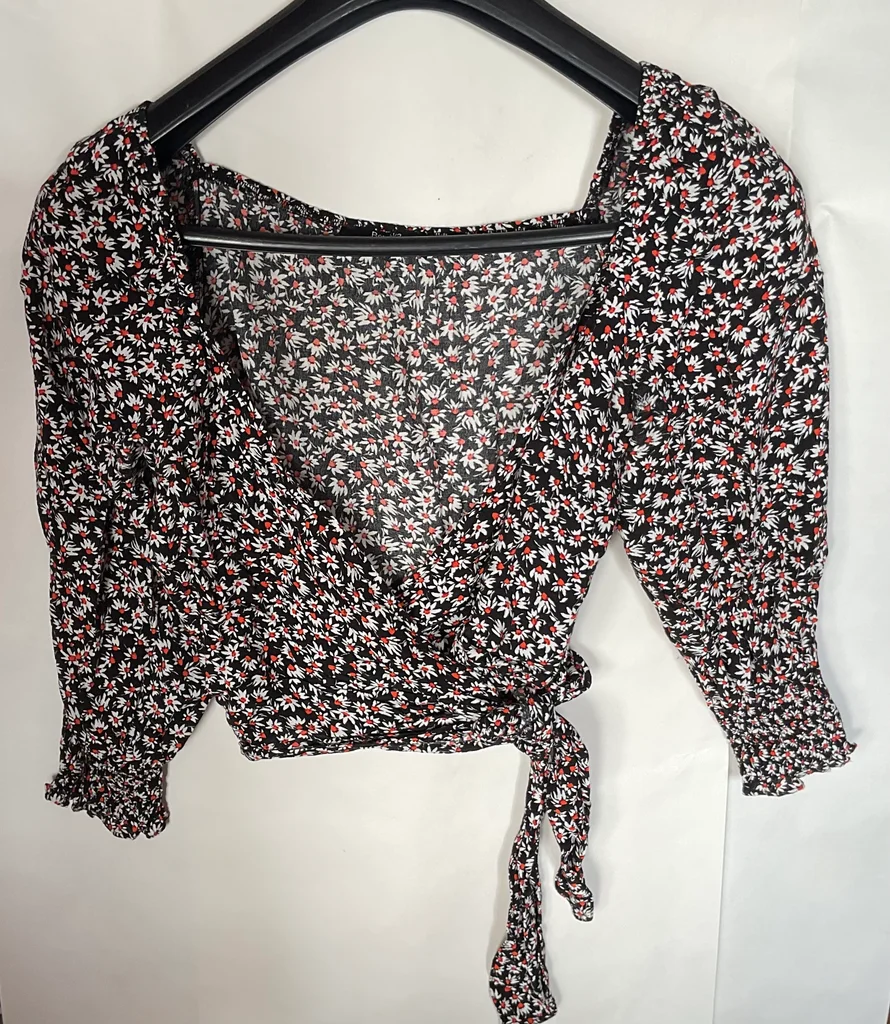 🔥-20%🔥 Top Cropped Cache-Cœur Bershka Floral Preto T.M – photo 8